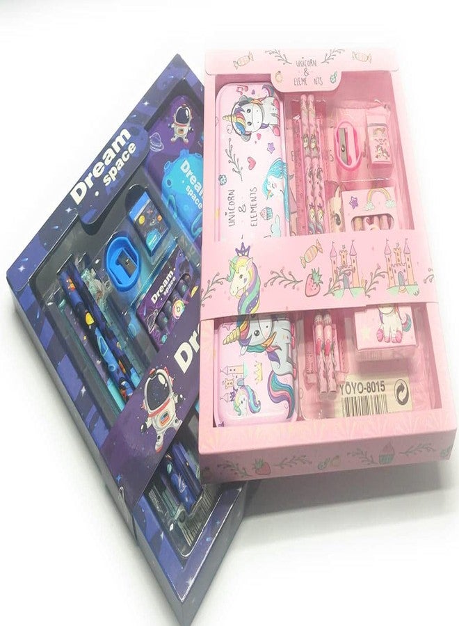 Tera13 TERA 13 Unicorn Stationary Set kit with Pencil Box, Space stationarys et for Boys Two Pencils, Eraser, Scale, Sharpener and Crayon for Kids Boys Girls Return Gifts Pack of 2 Set - Image 2